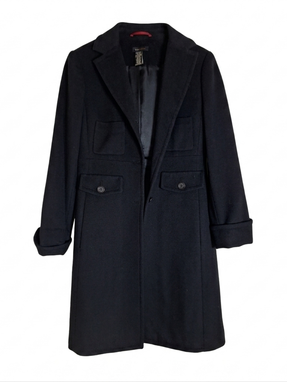 BCBGMAXAZRIA Women's Black Wool Blend Longline Coat Jacket Size M